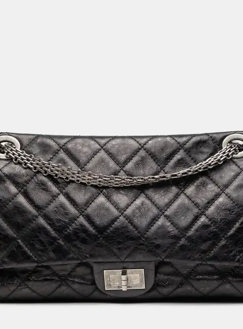 Chanel Reissue 2.55 Double Flap 228 Black Quilted Aged Calfskin Shoulder Bag
