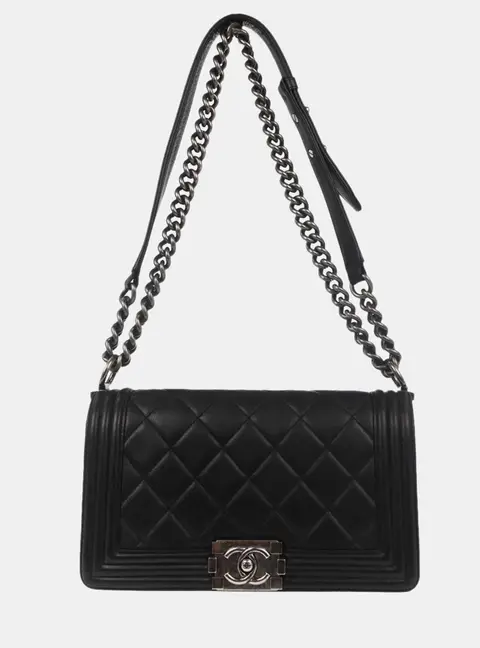 Chanel Boy Old Medium Black Lambskin Shoulder Bag