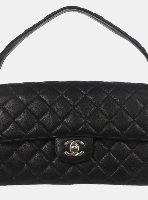 Chanel Double Sided Flap Medium Black Grained Calfskin Leather Shoulder Bag