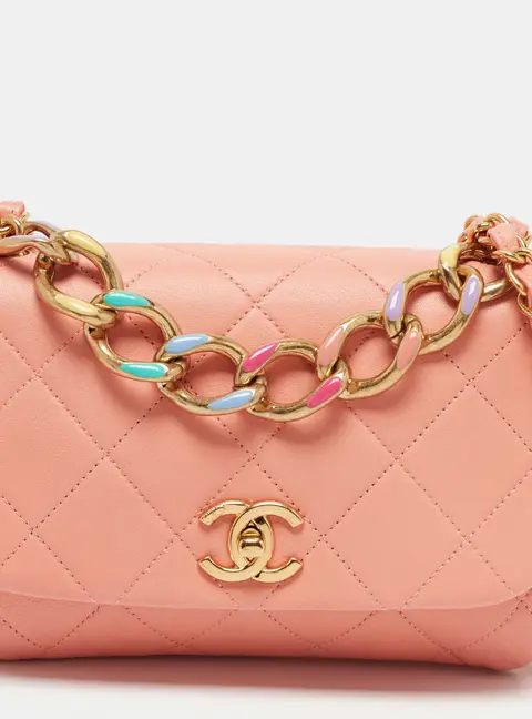 Chanel Color Match Flap Medium Coral Orange Quilted Leather Bag