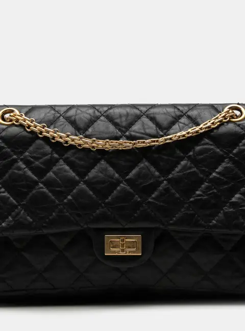 Chanel Quilted Aged Calfskin Reissue 2.55 Double Flap 226 Black Aged Calfskin Leather Shoulder Bag