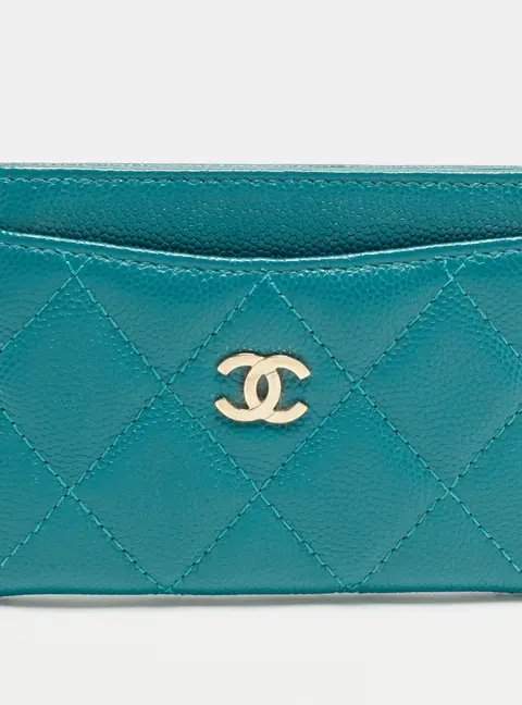 Chanel Green Quilted Caviar Leather Card Holder