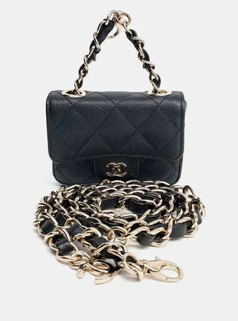 Chanel Mini Chain Belt Black Caviar Leather Top Handle Bag