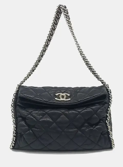 Chanel Black Leather Around Chain Shoulder Bag