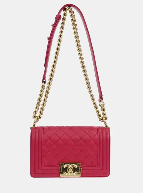 Chanel Boy Small Pink Grained Calfskin Leather Shoulder Bag