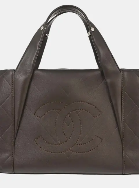 Chanel All Day Long Medium Brown Chevron Lambskin Leather Tote Bag