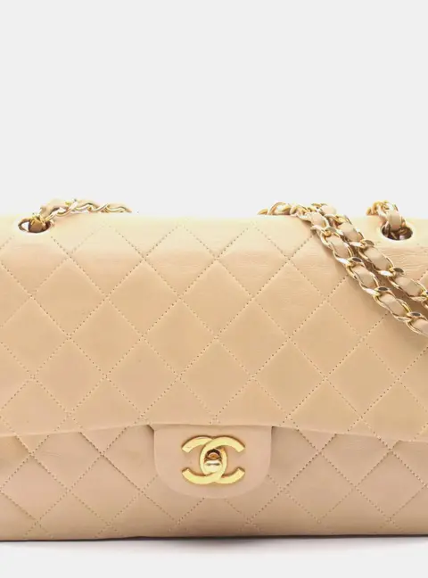 Chanel Classic Medium Beige Lambskin Leather Shoulder Bag