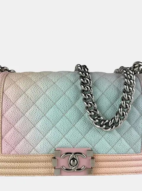 Chanel Boy Medium Pastel Rainbow Caviar Leather Shoulder Bag