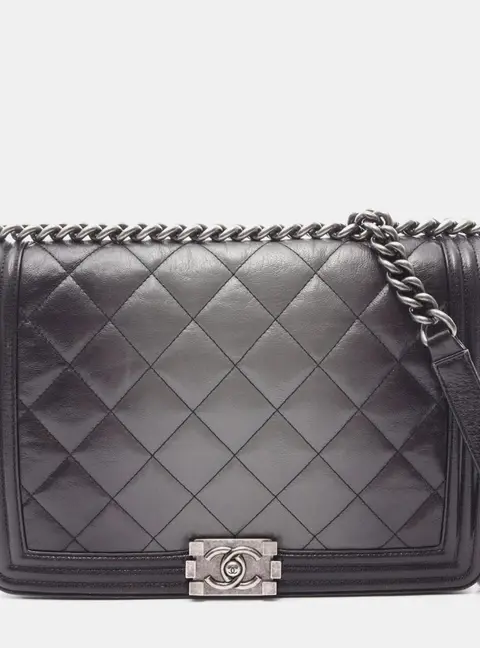 Chanel Boy Large Black Gray Gradient Matelasse Calfskin Leather Shoulder Bag