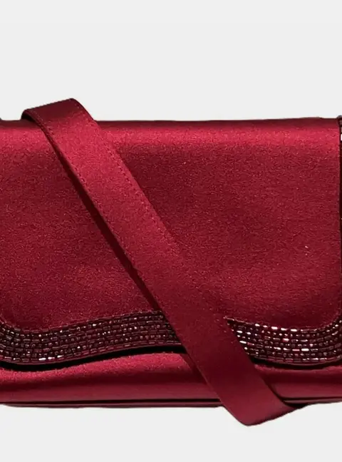 Chanel Coco Mark Bordeaux Satin Rhinestone Shoulder Bag