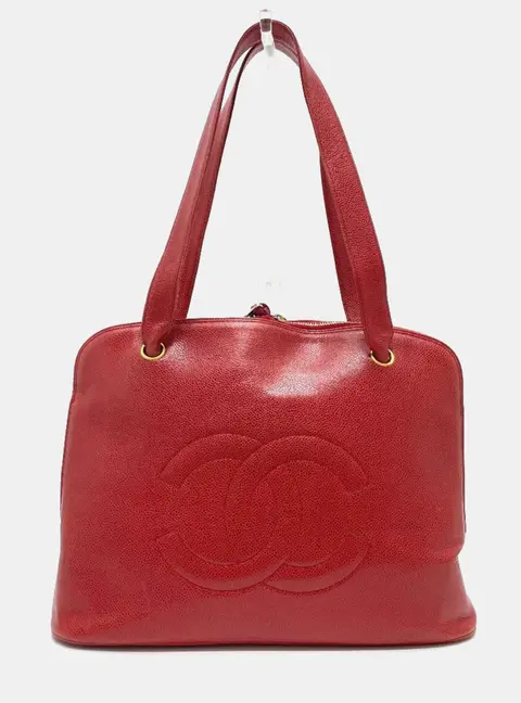 Chanel Red Leather  Timeless CC Medium Tote Bag