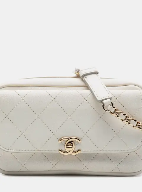 Chanel Casual Trip Medium White Quilted Goatskin Leather Waist Bag