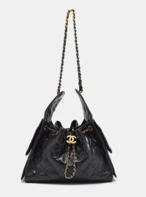 Chanel 25 Drawstring Black Quilted Leather Hobo