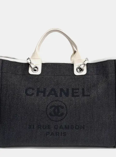 Chanel Deauville Large Blue Denim Calfskin Leather Tote Bag