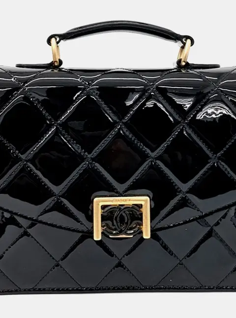 Chanel Multicolor Leather Patent Mini Black Patent Leather Top Handle Bag
