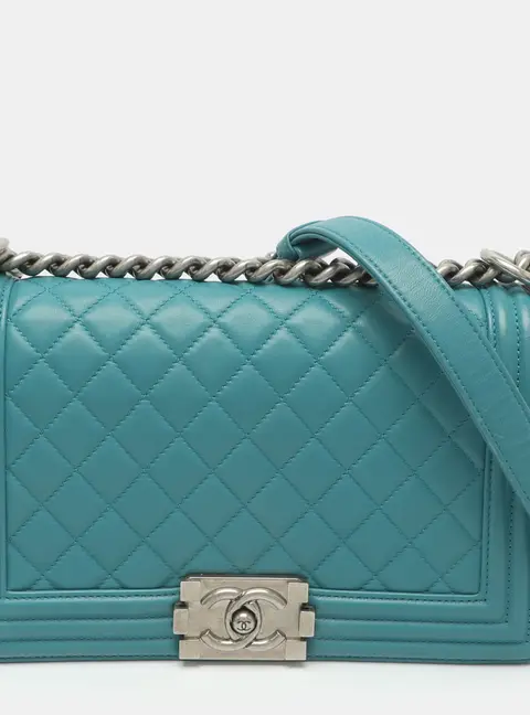 Chanel Boy Medium Turquoise Quilted Leather Shoulder Bags