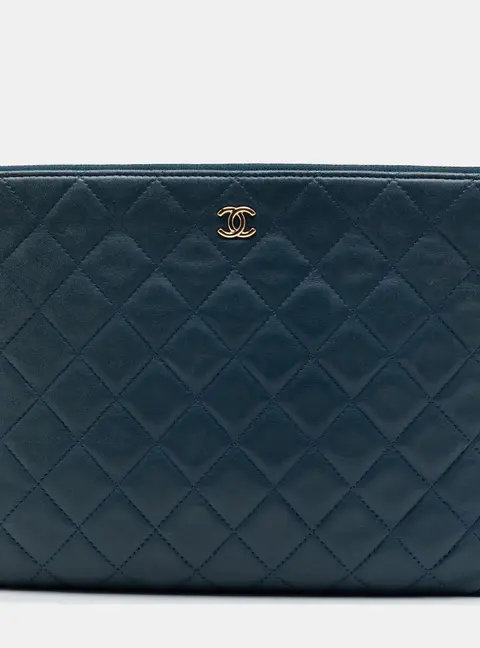 Chanel Cruise 2017 Cuba La Habana Medium Dark Blue Quilted Lambskin Clutch Bag