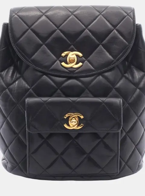 Chanel Duma Medium Black Lambskin Leather Backpack Bag