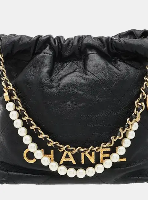 Chanel 22 Mini Black Shiny Crumpled Calfskin Leather Crossbody Bag