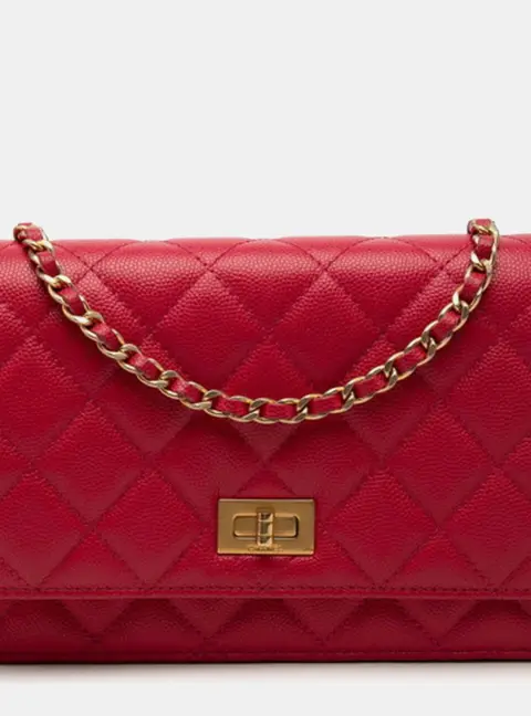 Chanel 2.55 Reissue Red Caviar Skin Leather Wallet on Chain Crossbody Bag