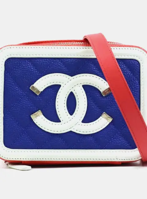 Chanel CC Filigree Small Blue White Red Caviar Leather Vanity Crossbody Bag