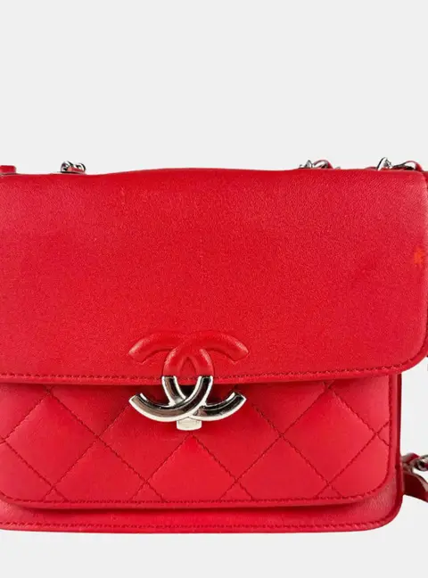 Chanel CC Box Small Red Grained Calfskin Shoulder Bag