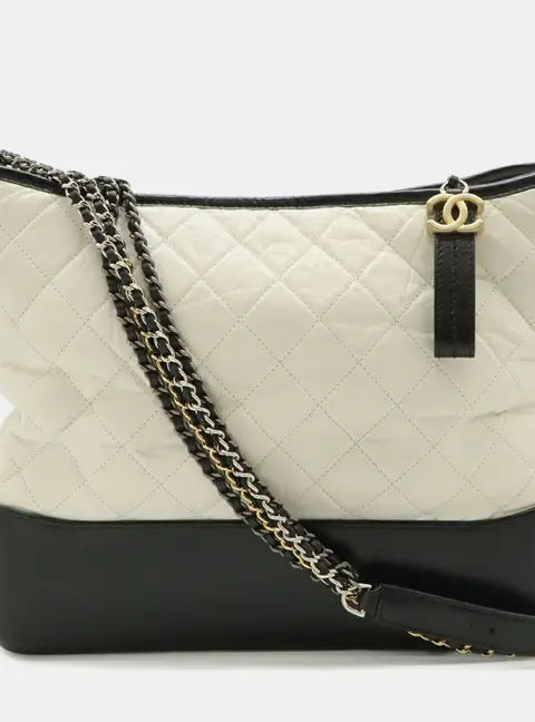 Chanel Gabrielle Large Bicolor White Black Aged Calfskin Leather Shoulder Bag