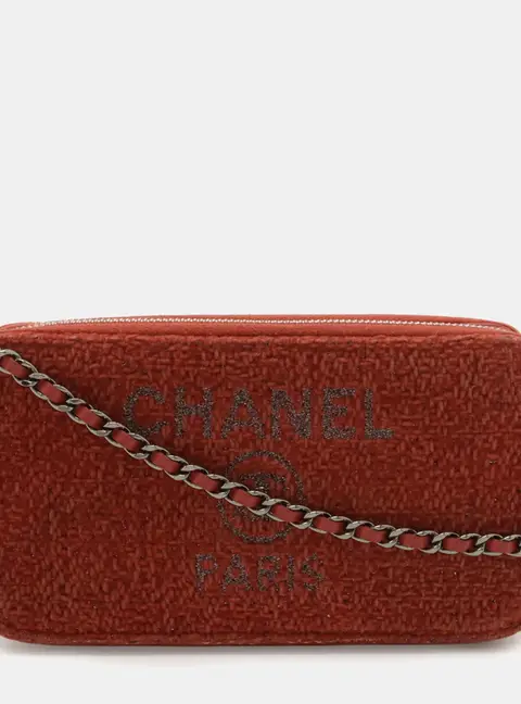 Chanel Deauville Chain Wallet Long Pink Red Velour Shoulder Bag