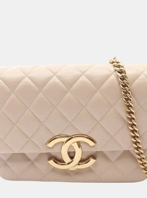 Chanel Mini Maxi CC Beige Quilted Lambskin Leather Flap Bag