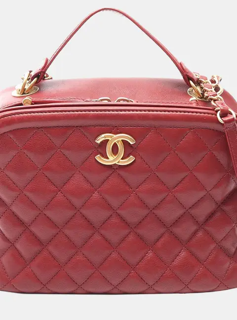 Chanel Medium Burgundy Quilted Calfskin Leather Vanity Case Bag