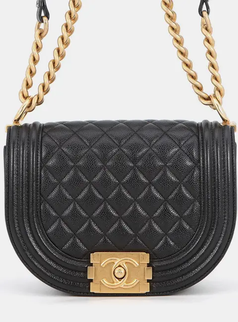Chanel Boy Half Moon Small Black Caviar Leather Shoulder Bag
