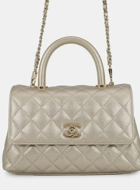 Chanel Coco Handle XS Gold Caviar Leather Top Handle Bag