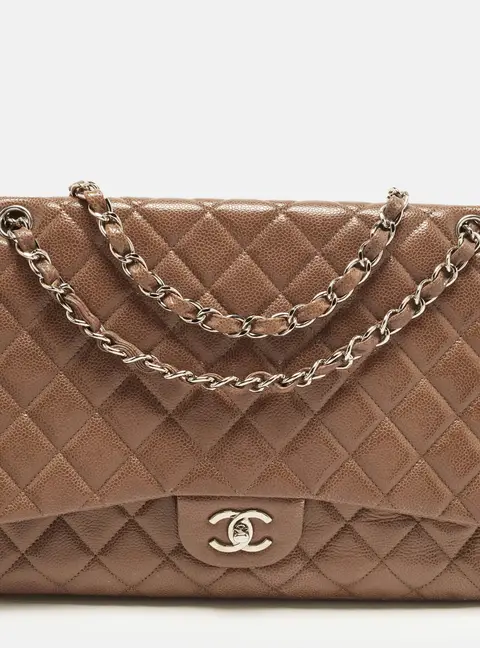 Chanel Classic Single Maxi Dark Beige Quilted Caviar Leather Flap Bag