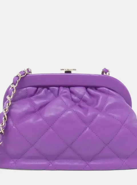 Chanel Quilted Kisslock Medium Purple Lambskin Shoulder Bag