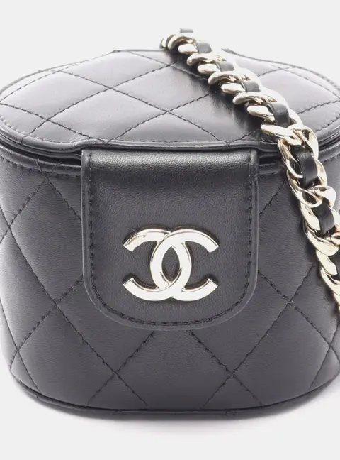 Chanel Elegant Chain Mini Black Lambskin Leather Vanity Shoulder Bag