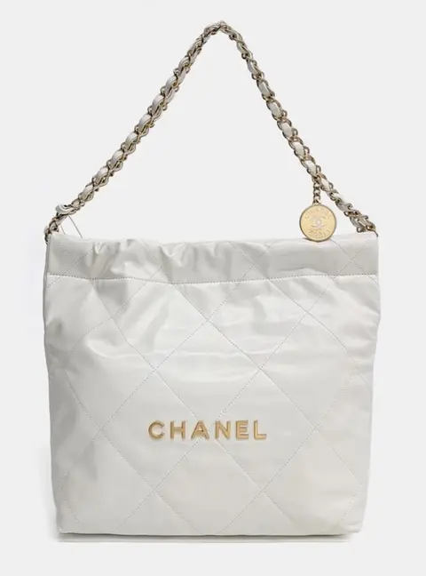 Chanel 22 Large White Quilted Calfskin Leather Tote Bag