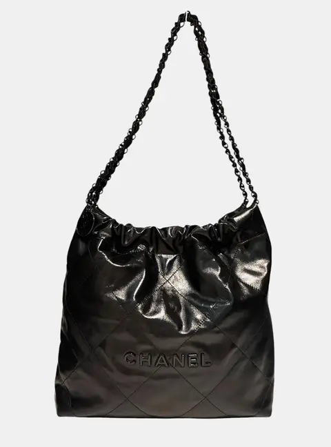 Chanel 22 Small Black Patent Calfskin Leather Hobo Bag