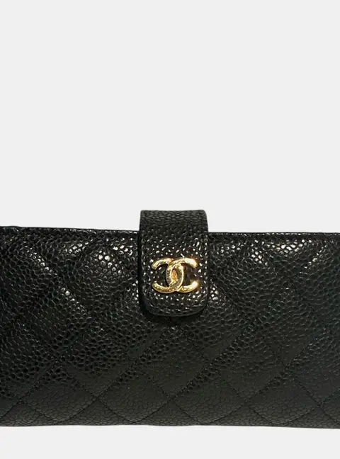 Chanel Quilted Black Caviar Leather Wallet Bag