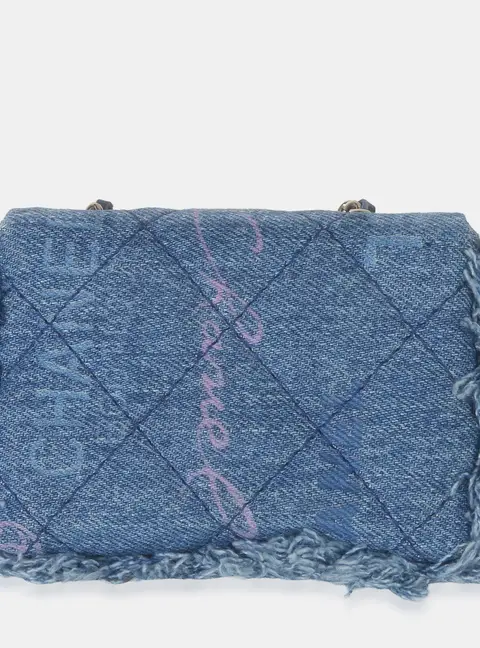 Chanel Denim Mood Mini Blue Printed Denim Clutch Bag