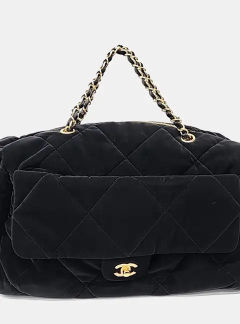 Chanel Coconege Black Nylon Leather Bowling Bag