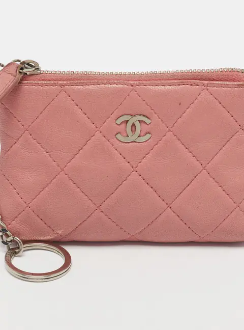 Chanel Classic Zipped Pink Quilted Leather Case Key Holder