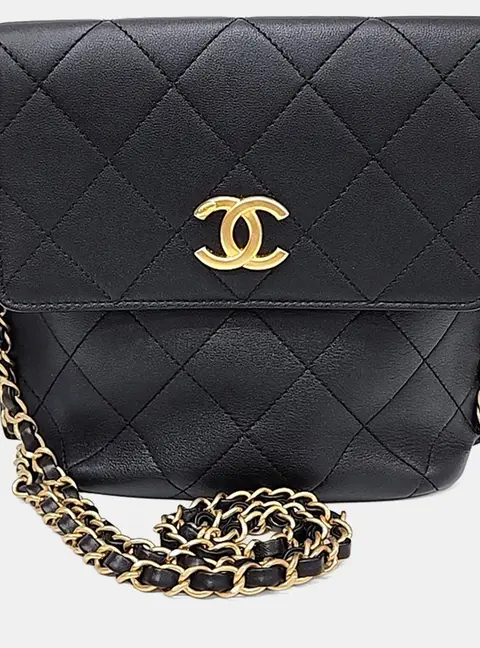 Chanel Small Flap Bag Black Lambskin Leather Shoulder Bag