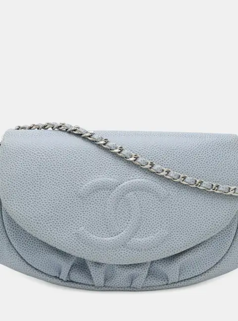 Chanel Half Moon Wallet on Chain Caviar Leather Light Blue Shoulder Bag