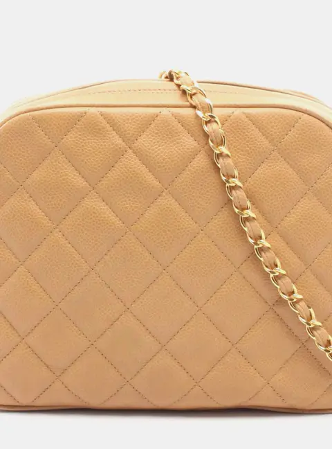 Chanel Vintage Matelasse Camera Beige Caviar Shoulder Bag