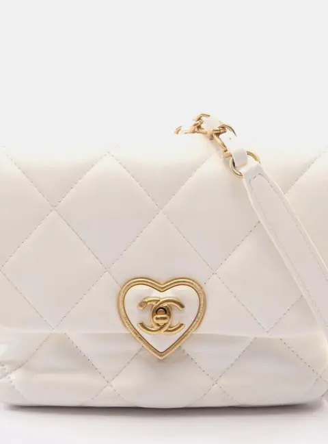Chanel Matelasse Heart Lock Mini White Lambskin Shoulder Bag