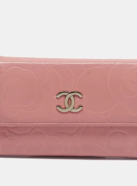 Chanel Pink Camellia Embossed Leather Flap Card Holder