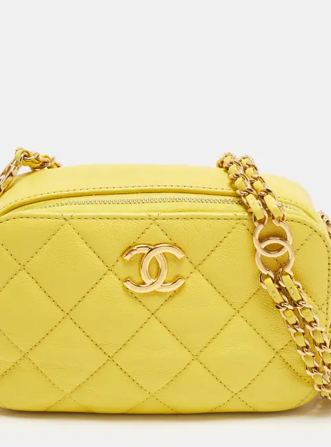 Chanel Camera Mini Yellow Quilted Caviar Leather Crossbody Bag