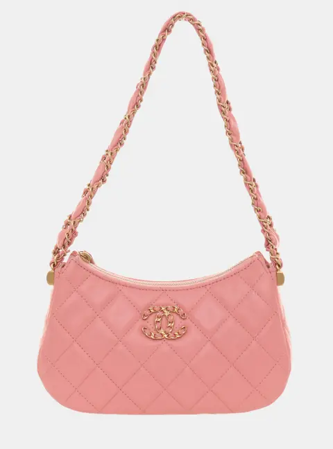 Chanel C19 Hobo Small Pink Lambskin Leather Hobo Bag