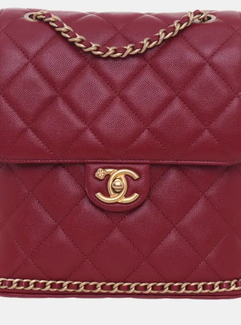 Chanel Quilted Small Red Grained Calfskin Leather Backpack Bag