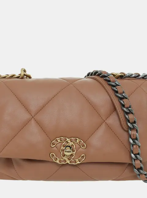 Chanel 19 Small Brown Lambskin Leather Shoulder Bag